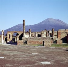 The Capitol from the Forum with Vesuvius beyond, Pompeii, Italy. Creator: Unknown