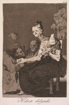 The Caprices: They Spin Finely (Los Caprichos: Hilan Delgado), 1799. Creator: Francisco de Goya (Spanish, 1746-1828)
