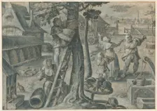 The Capture of a Swarm of Bees in a Farmyard, 1578/1605. Creator: Joannes Stradanus