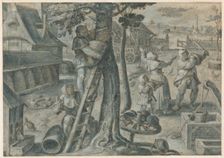 The Capture of a Swarm of Bees in a Farmyard, 1578/1605. Creator: Joannes Stradanus