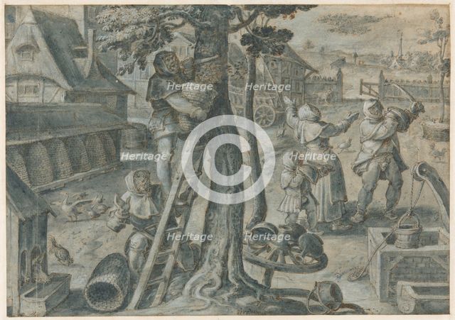 The Capture of a Swarm of Bees in a Farmyard, 1578/1605. Creator: Joannes Stradanus.