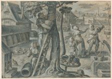 The Capture of a Swarm of Bees in a Farmyard, 1578/1605. Creator: Joannes Stradanus