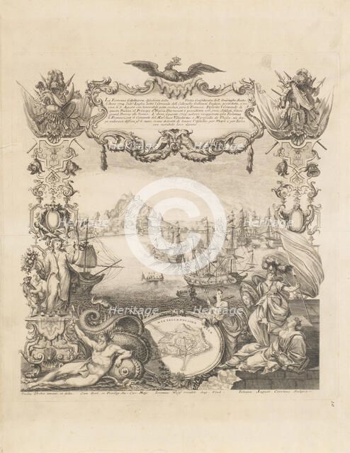 The capture of Gibraltar by Anglo-Dutch forces of the Grand Alliance in August 1704, . Creator: Corvinus; Johann August (1683-1738).