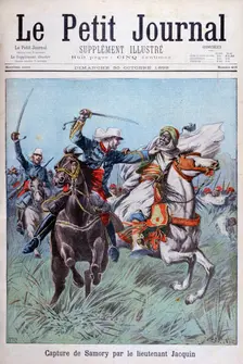 The capture of Toure Samory by Lieutenant Jacquin near Guelemou in 1898. Artist: Henri Meyer