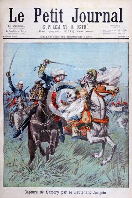 The capture of Toure Samory by Lieutenant Jacquin near Guelemou in 1898.  Artist: Henri Meyer