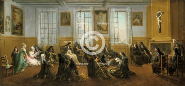 'The Carmelite Nuns in the Warming Hall', mid 18th century. Artist: Charles Guillot