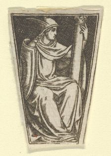 The cardinal virtue of Fortitude represented by a seated woman, her right hand on..., ca. 1480-1520. Creator: Anon