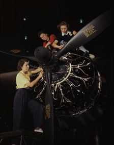 The careful hands of women are trained in...Douglas Aircraft Company, Long Beach, Calif., 1942. Creator: Alfred T Palmer