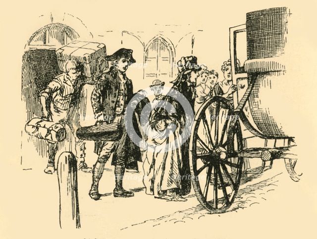 'The carriage which was to convey the travellers drew up at the door', (1907).  Creator: Unknown.