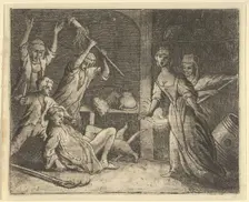The Cat, Caught in a Snare, is Mistreated by the People from the House, 1650-75. Creator: Allart van Everdingen