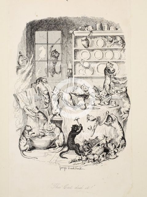 The Cat Did It, from The Greatest Plague of Life, pub. 1847. Creator: George Cruikshank (1792-1878).