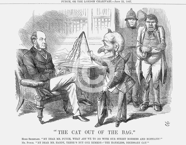 "The Cat out of The Bag", 1867. Creator: John Tenniel.