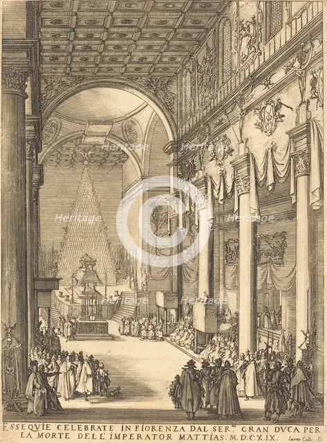 The Catafalque of the Emperor Mathias, 1619. Creator: Jacques Callot.