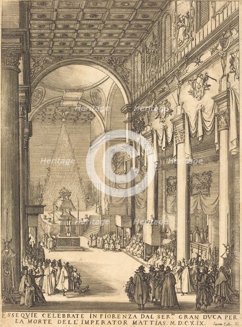 The Catafalque of the Emperor Mathias, 1619. Creator: Jacques Callot.
