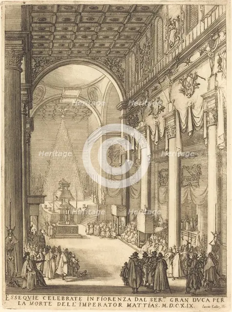 The Catafalque of the Emperor Mathias, 1619. Creator: Jacques Callot.