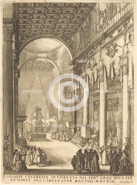 The Catafalque of the Emperor Mathias, 1619. Creator: Jacques Callot.