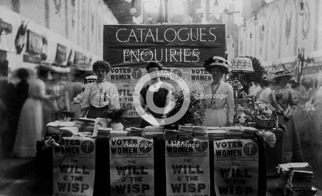 The catalogue and enquiries stall at the Women's exhibition, May 1909. Creator: Unknown.