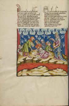 The Catching of Quails; Weltchronik, about 1400-1410. Creator: Unknown