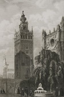 The Cathedral with the Giralda, Seville, Andalusia, Spain, 1853. Creator: Unknown