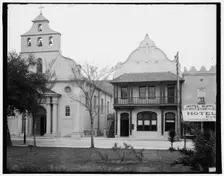 The Cathedral and First National Bank, St. Augustine, Fla., c1904. Creator: Unknown