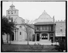 The Cathedral and First National Bank, St. Augustine, Fla., c1904. Creator: Unknown