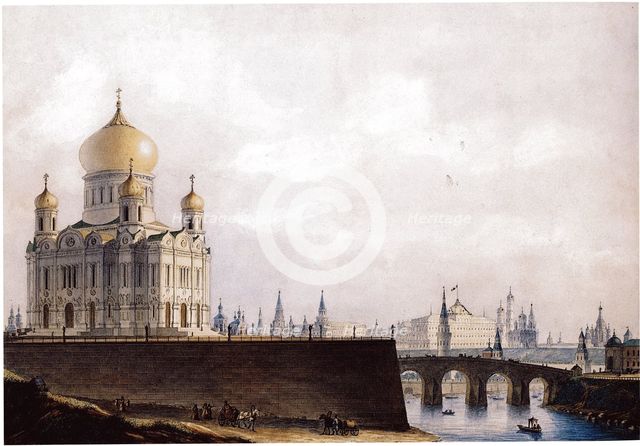 The Cathedral of Christ the Saviour with View of the Moscow Kremlin, 1836-1837. Artist: Thon, Alexander Andreyevich (1790-1858)