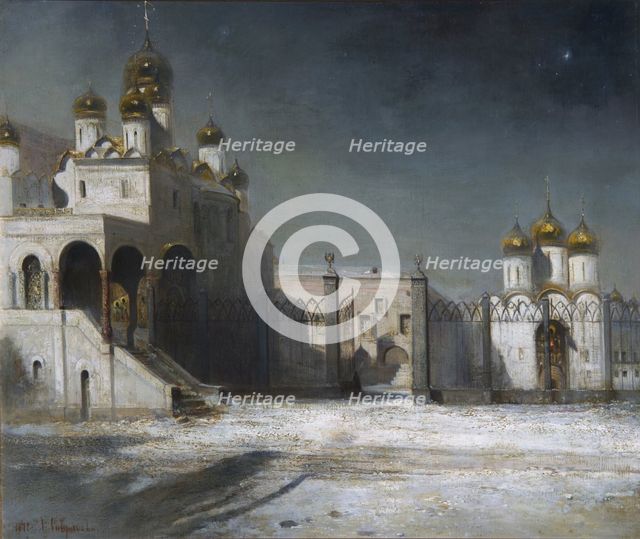 The Cathedral Square in the Moscow Kremlin at Night, 1878. Artist: Savrasov, Alexei Kondratyevich (1830-1897)