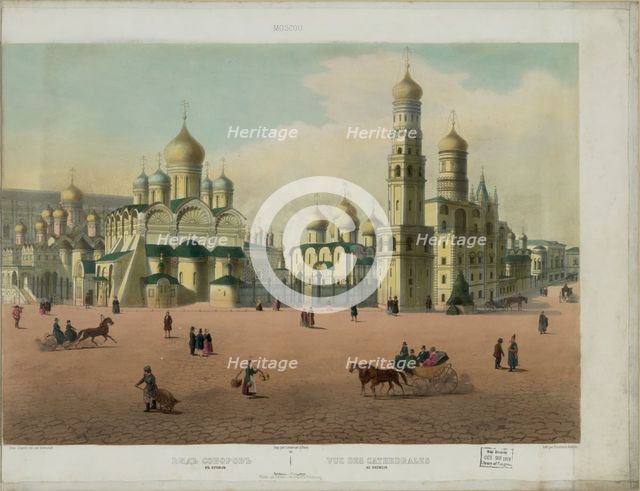 The Cathedral Square in the Moscow Kremlin (from a panoramic view of Moscow in 10 parts), ca 1848. Artist: Benoist, Philippe (1813-after 1879)
