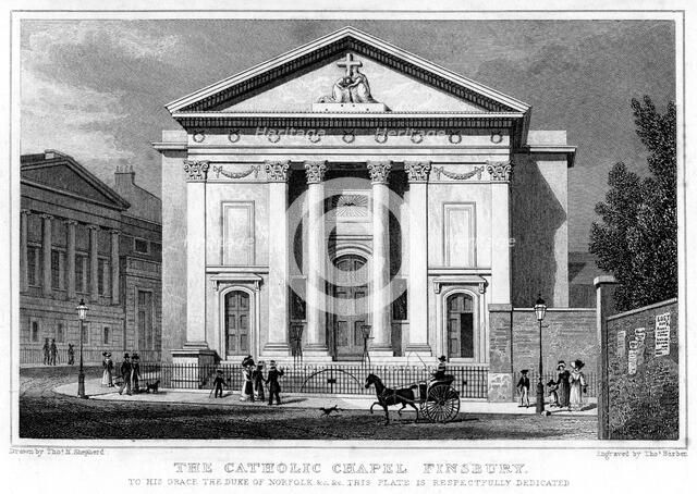 The Catholic Chapel, Finsbury, London, 1827.Artist: Thomas Barber
