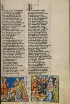 The Cattle Plague: The Hail Storm; Weltchronik, about 1400-1410. Creator: Unknown
