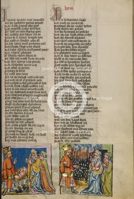 The Cattle Plague: The Hail Storm; Weltchronik, about 1400-1410. Creator: Unknown.