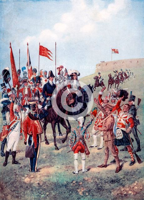 The cavalry meet the infantry on the battlefield, 1910. Artist: Unknown