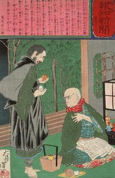 The Celebrated Dealer Nishimura Exposing an Art Forger, 1875. Creator: Tsukioka Yoshitoshi