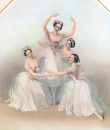 The Celebrated Pas De Quatre: composed by Jules Perrot c1850. Creator: TH Maguire