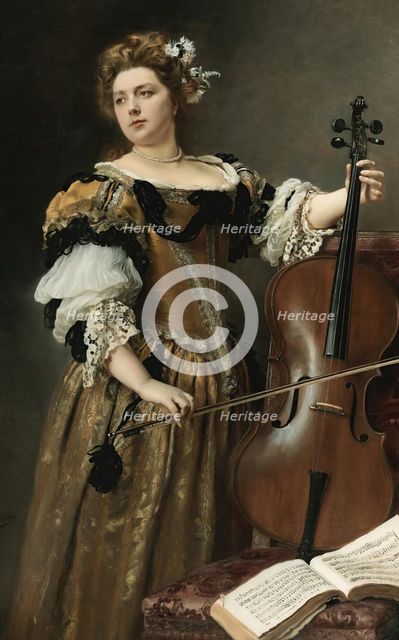 The cello player, c. 1890. Creator: Jacquet, Gustave Jean (1846-1909).