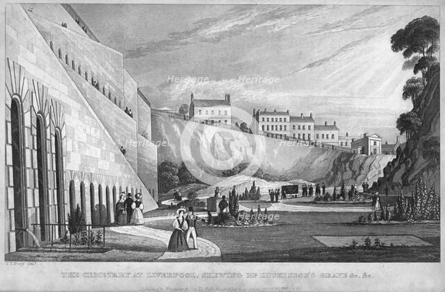 'The Cemetery at Liverpool, shewing Mr Huskisson's Grave etc', 1831.Artist: Thomas Talbot Bury