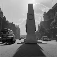 The Cenotaph, looking south along Parliament Street, Whitehall, London, 1959. Artist: Historic England Staff Photographer