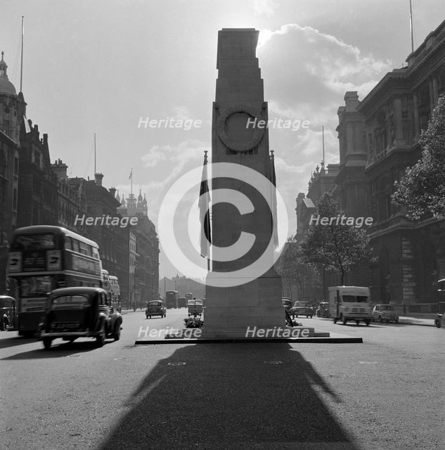 The Cenotaph, looking south along Parliament Street, Whitehall, Westminster, London, 1959. Artist: John Gay.