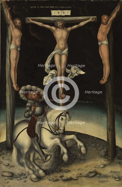 The centurion Longinus among the crosses of Christ and the two thieves, 1539. Artist: Cranach, Lucas, the Elder (1472-1553)
