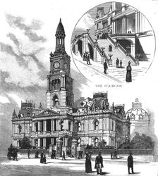 'The Centennial Hall at Sydney, New South Wales; The Exterior and Staircase 1890. Creator: Unknown