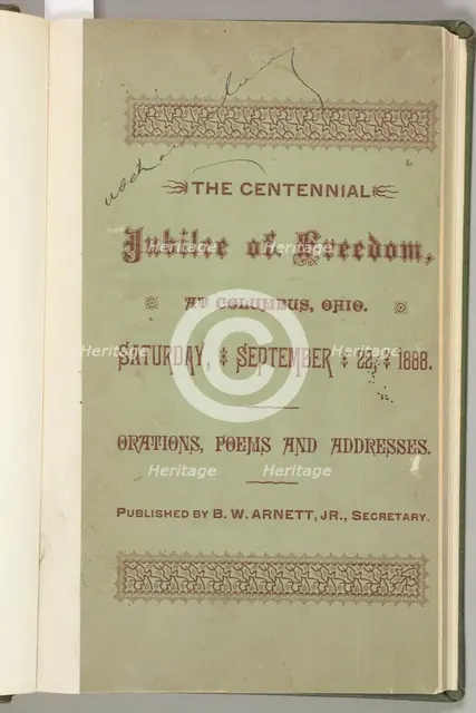 The Centennial Jubilee of Freedom at Columbus, Ohio, cover, 1888. Creator: Unknown.