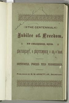 The Centennial Jubilee of Freedom at Columbus, Ohio, cover, 1888. Creator: Unknown