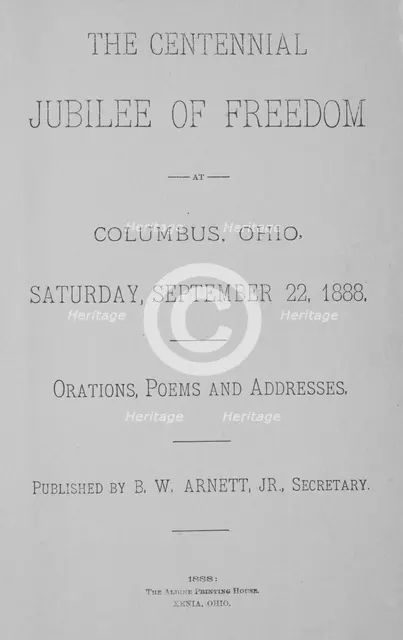 The Centennial Jubilee of Freedom at Columbus, Ohio, title page, 1888. Creator: Unknown.