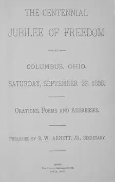 The Centennial Jubilee of Freedom at Columbus, Ohio, title page, 1888. Creator: Unknown