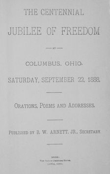 The Centennial Jubilee of Freedom at Columbus, Ohio, title page, 1888. Creator: Unknown