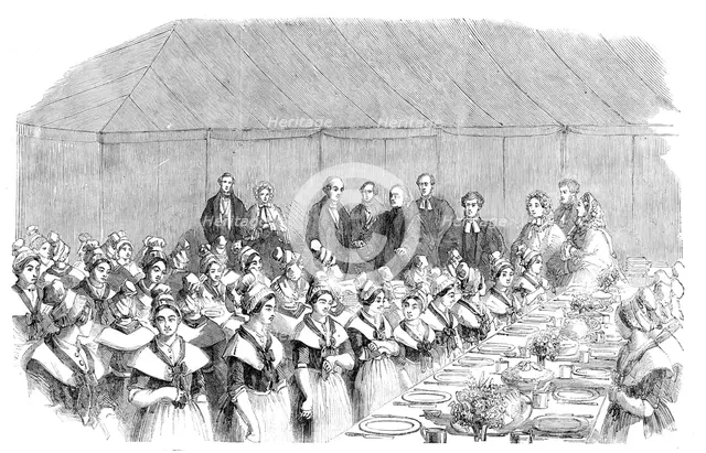 The Centenary Fete of the Asylum for Female Orphans - the Archbishop of Canterbury Saying Grace,1858 Creator: Unknown.