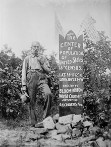 The Center of Population of U.S. [man standing next to memorial stone], between c1910 and c1915. Creator: Bain News Service