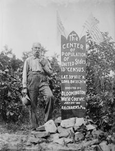 The Center of Population of U.S. [man standing next to memorial stone], between c1910 and c1915. Creator: Bain News Service