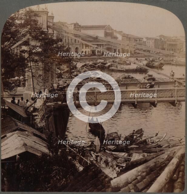 'The centre of traffic - Singapore River and Kavanagh Bridge, from Surveyor's office, Singapore', 19 Artist: Unknown.