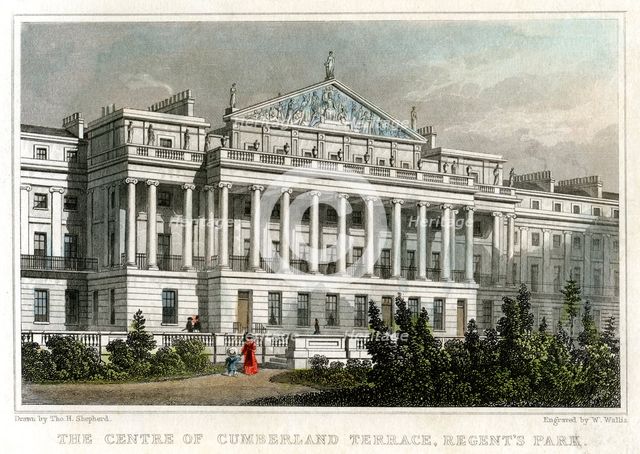 The centre of Cumberland Terrace, Regents Park, London, 1829.Artist: W Wallis